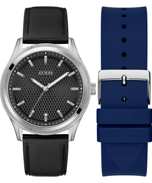 Guess Womens/Mens Silver Watches GUESS Mens Black Silver Tone Analog Watch Box Set