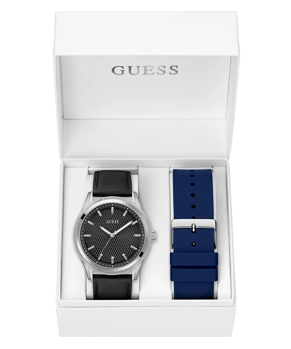 Guess Womens/Mens Silver Watches GUESS Mens Black Silver Tone Analog Watch Box Set