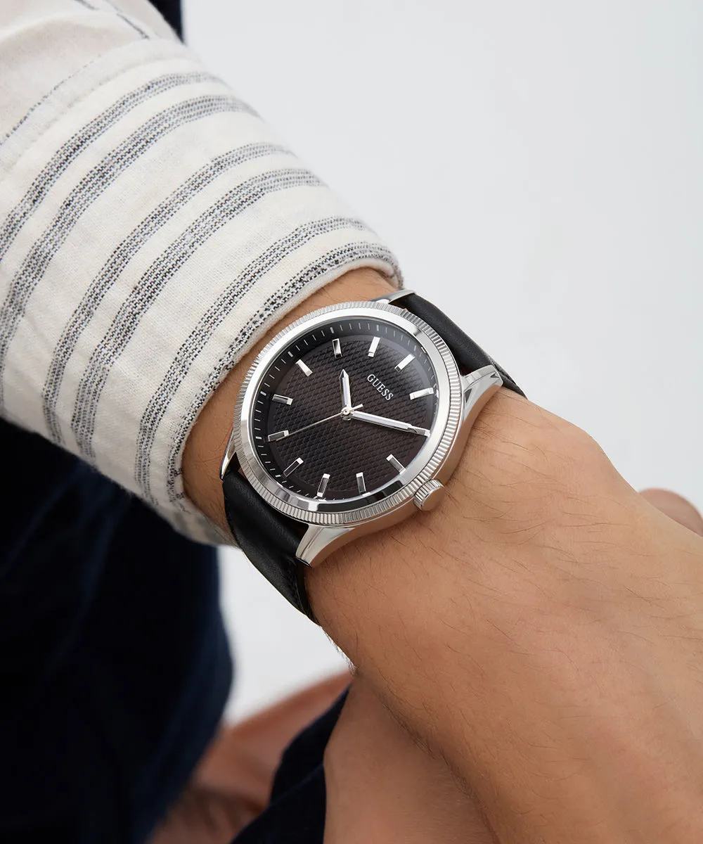Guess Womens/Mens Silver Watches GUESS Mens Black Silver Tone Analog Watch Box Set