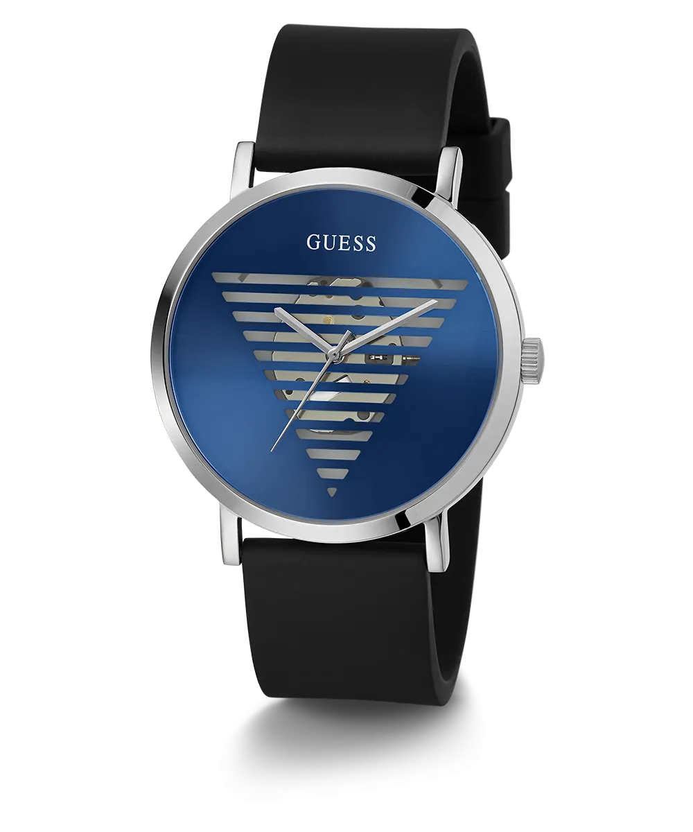 Guess Womens/Mens Silver Watches GUESS Mens Black Silver Tone Analog Watch