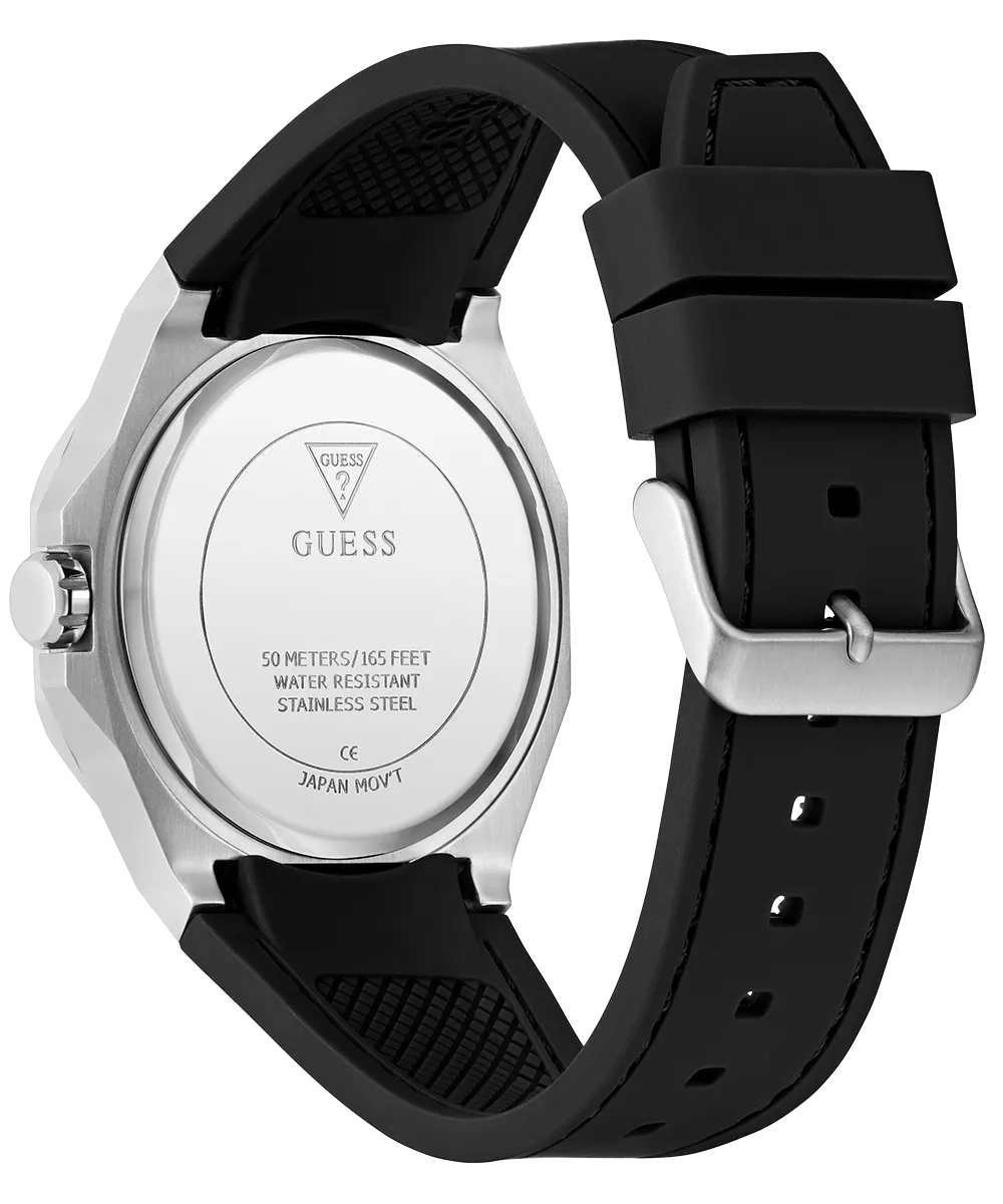 Guess Womens/Mens Silver Watches GUESS Mens Black Silver Tone Analog Watch