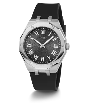 Guess Womens/Mens Silver Watches GUESS Mens Black Silver Tone Analog Watch