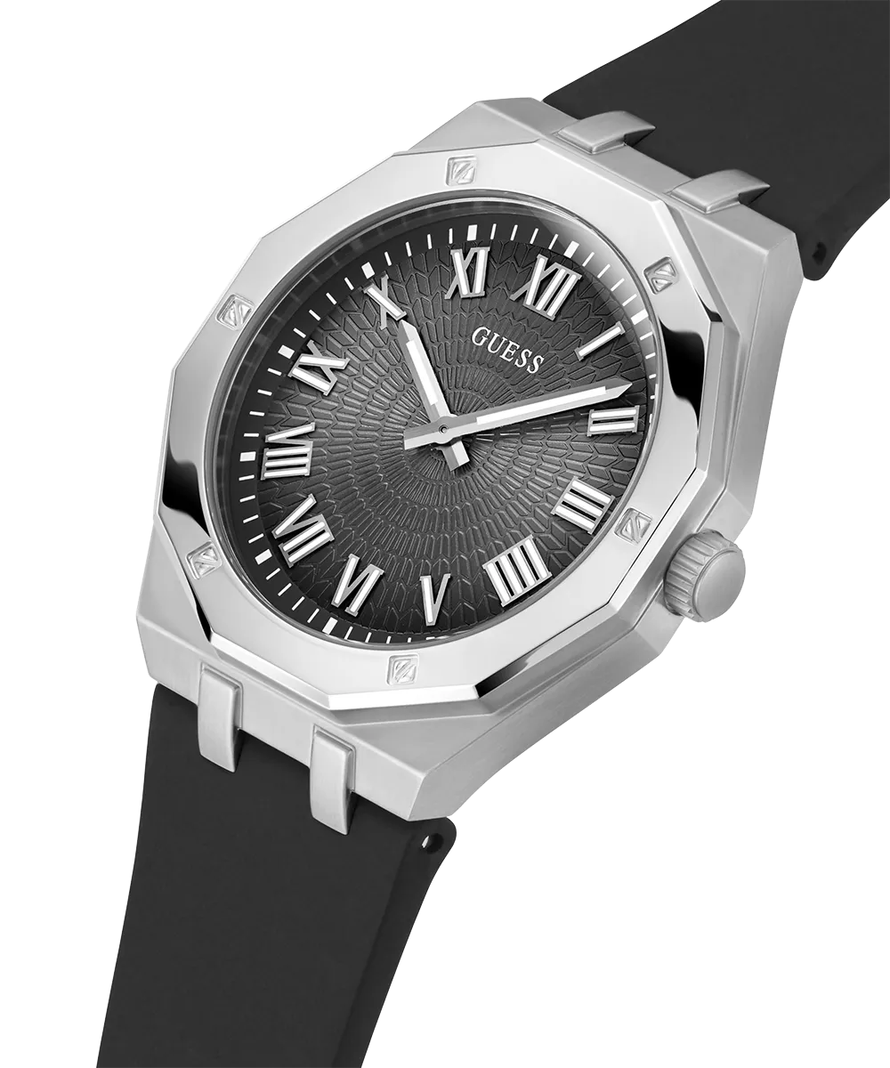 Guess Womens/Mens Silver Watches GUESS Mens Black Silver Tone Analog Watch