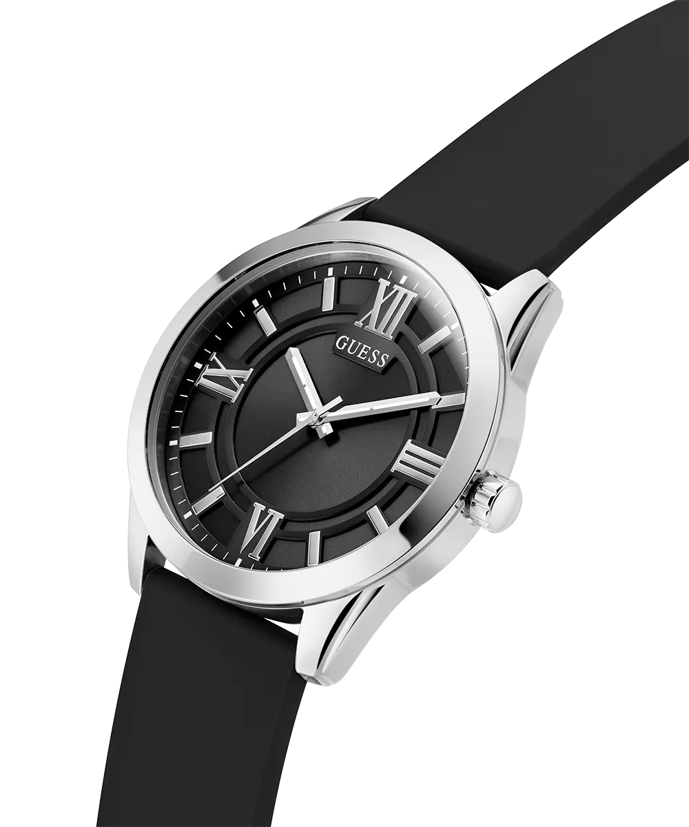 Guess Womens/Mens Silver Watches GUESS Mens Black Silver Tone Analog Watch