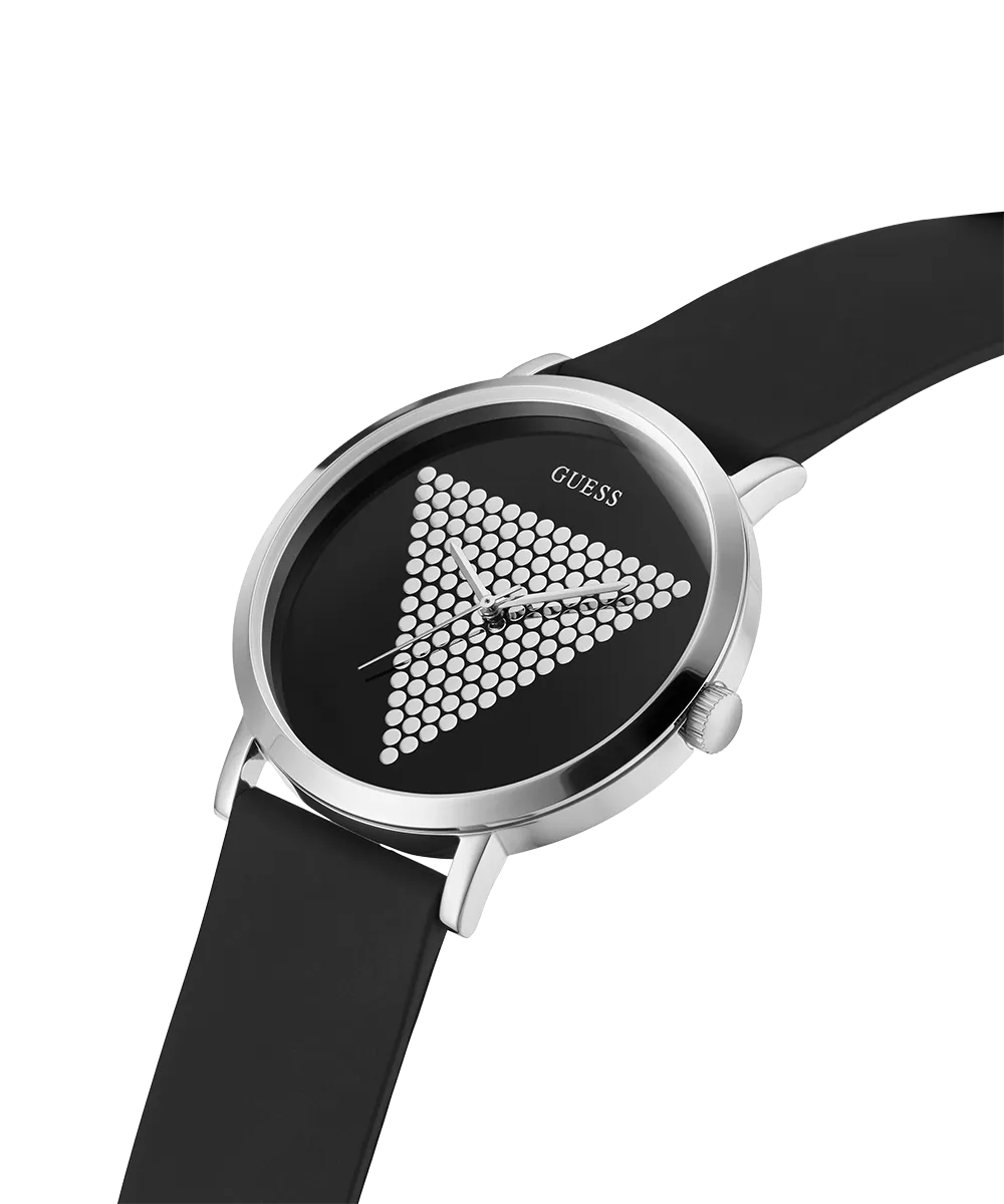 Guess Womens/Mens Silver Watches GUESS Mens Black Silver Tone Analog Watch