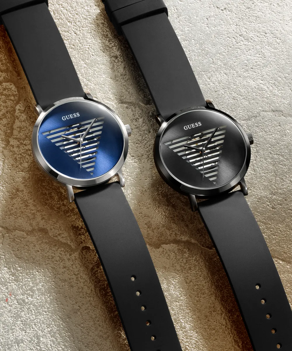 Guess Womens/Mens Silver Watches GUESS Mens Black Silver Tone Analog Watch