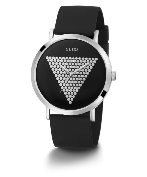 Guess Womens/Mens Silver Watches GUESS Mens Black Silver Tone Analog Watch