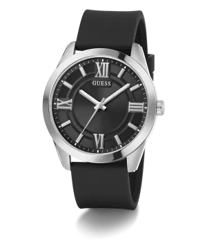 Guess Womens/Mens Silver Watches GUESS Mens Black Silver Tone Analog Watch