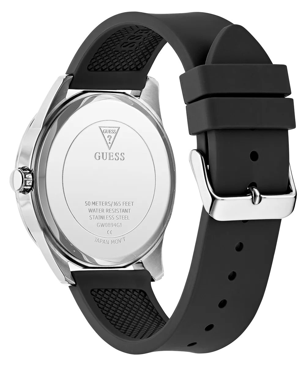 Guess Womens/Mens Silver Watches GUESS Mens Black Silver Tone Analog Watch