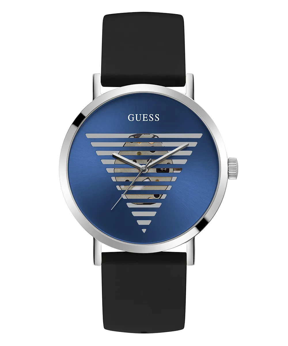 Guess Womens/Mens Silver Watches GUESS Mens Black Silver Tone Analog Watch