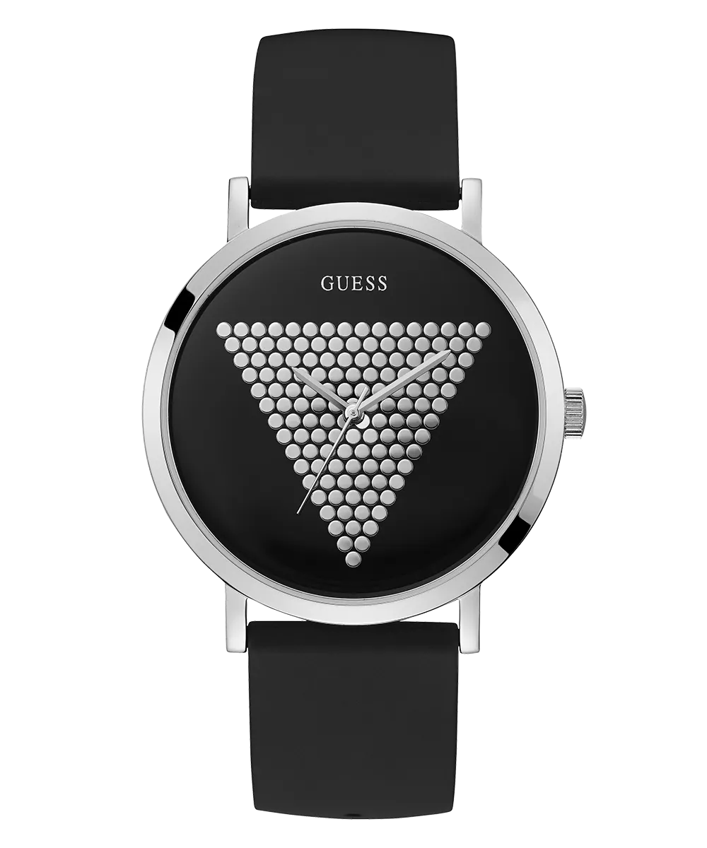 Guess Womens/Mens Silver Watches GUESS Mens Black Silver Tone Analog Watch