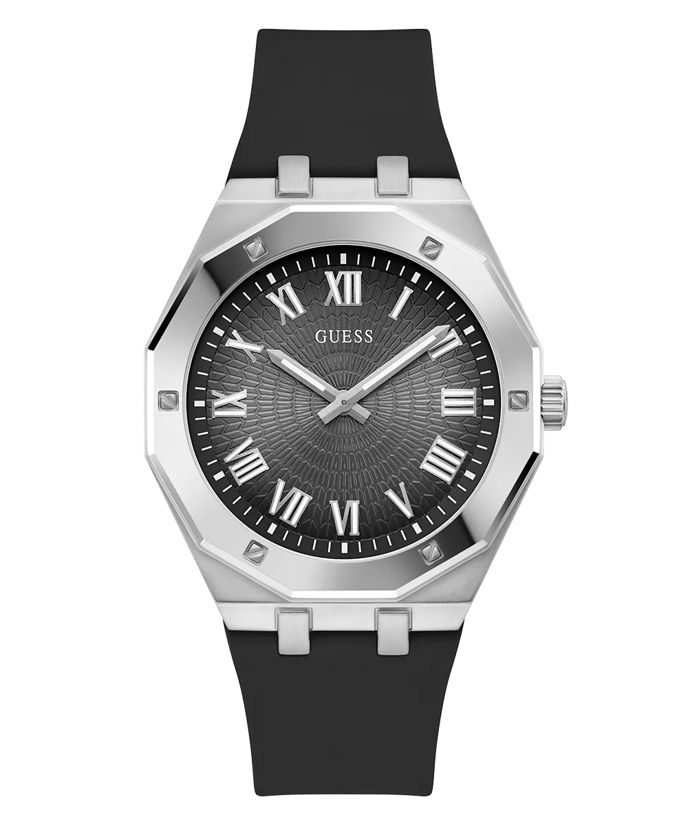 Guess Womens/Mens Silver Watches GUESS Mens Black Silver Tone Analog Watch