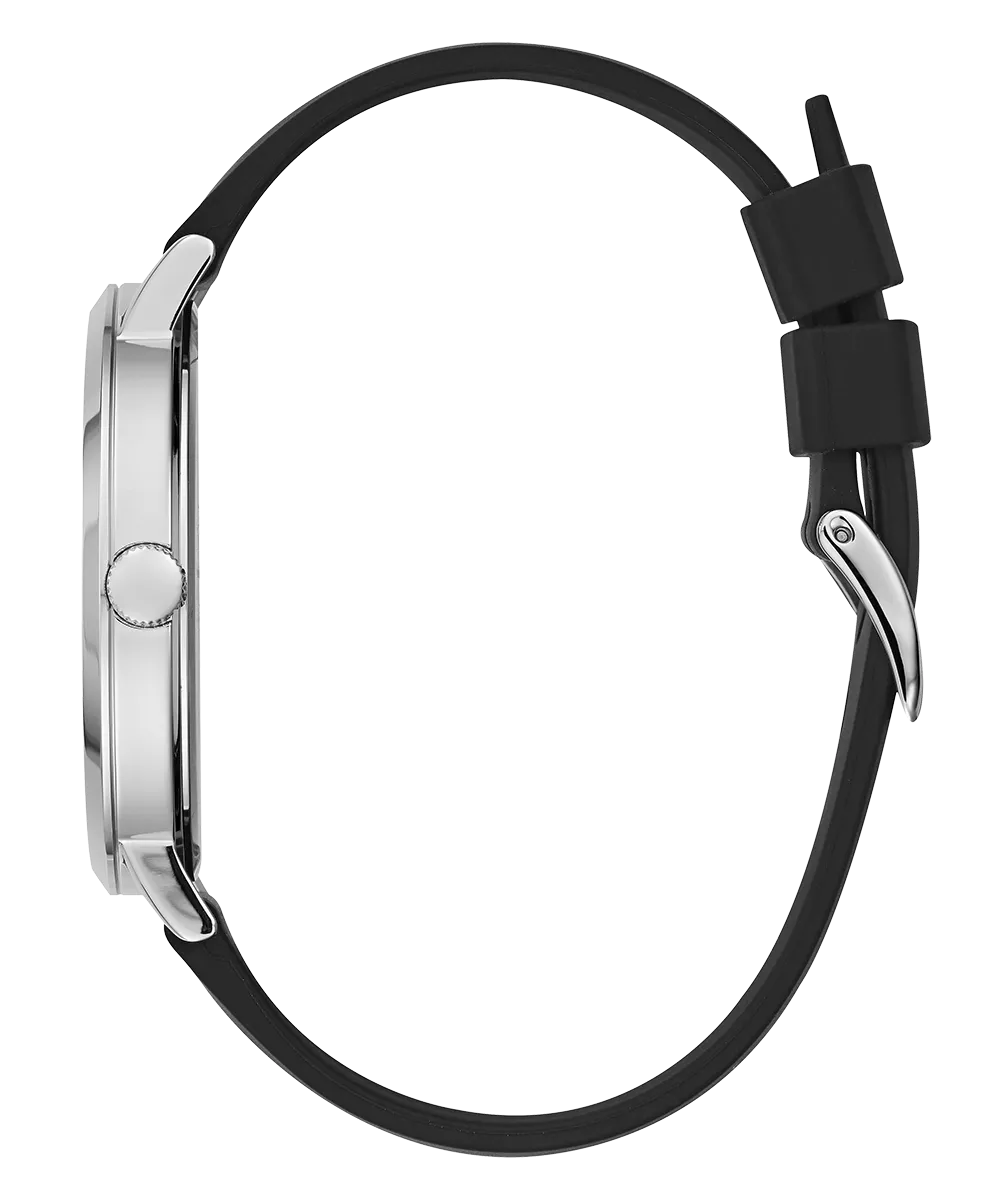 Guess Womens/Mens Silver Watches GUESS Mens Black Silver Tone Analog Watch
