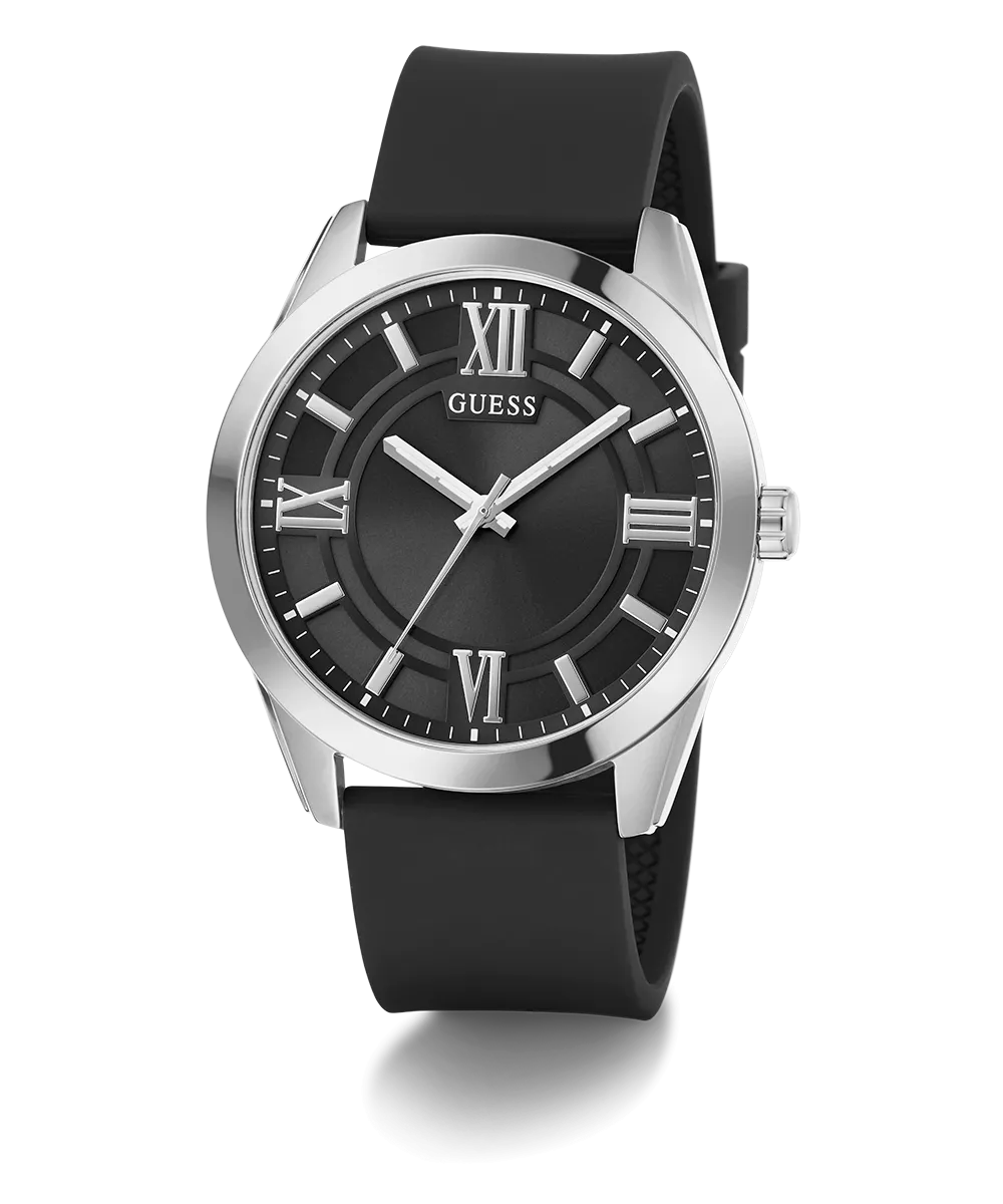 Guess Womens/Mens Silver Watches GUESS Mens Black Silver Tone Analog Watch