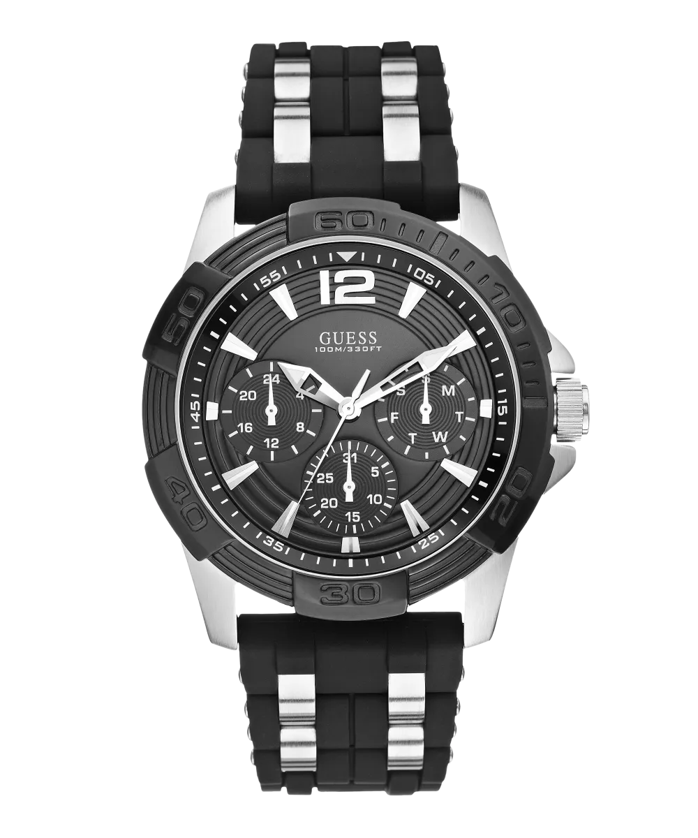 Guess Womens/Mens Silver Watches GUESS Mens Black Silver Tone Multi-function Watch
