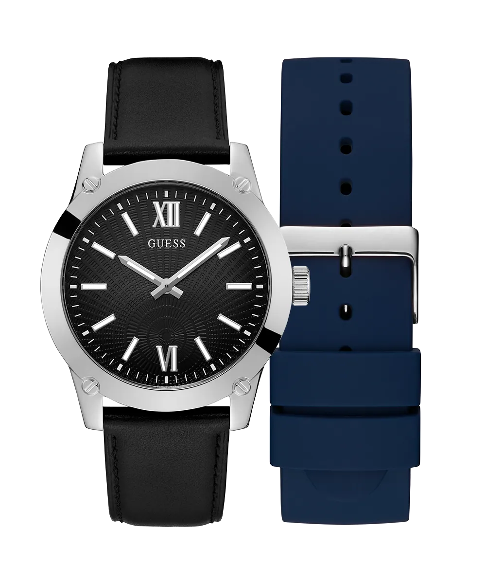 Guess Womens/Mens Silver Watches GUESS Mens Silver Tone Analog Watch Box Set