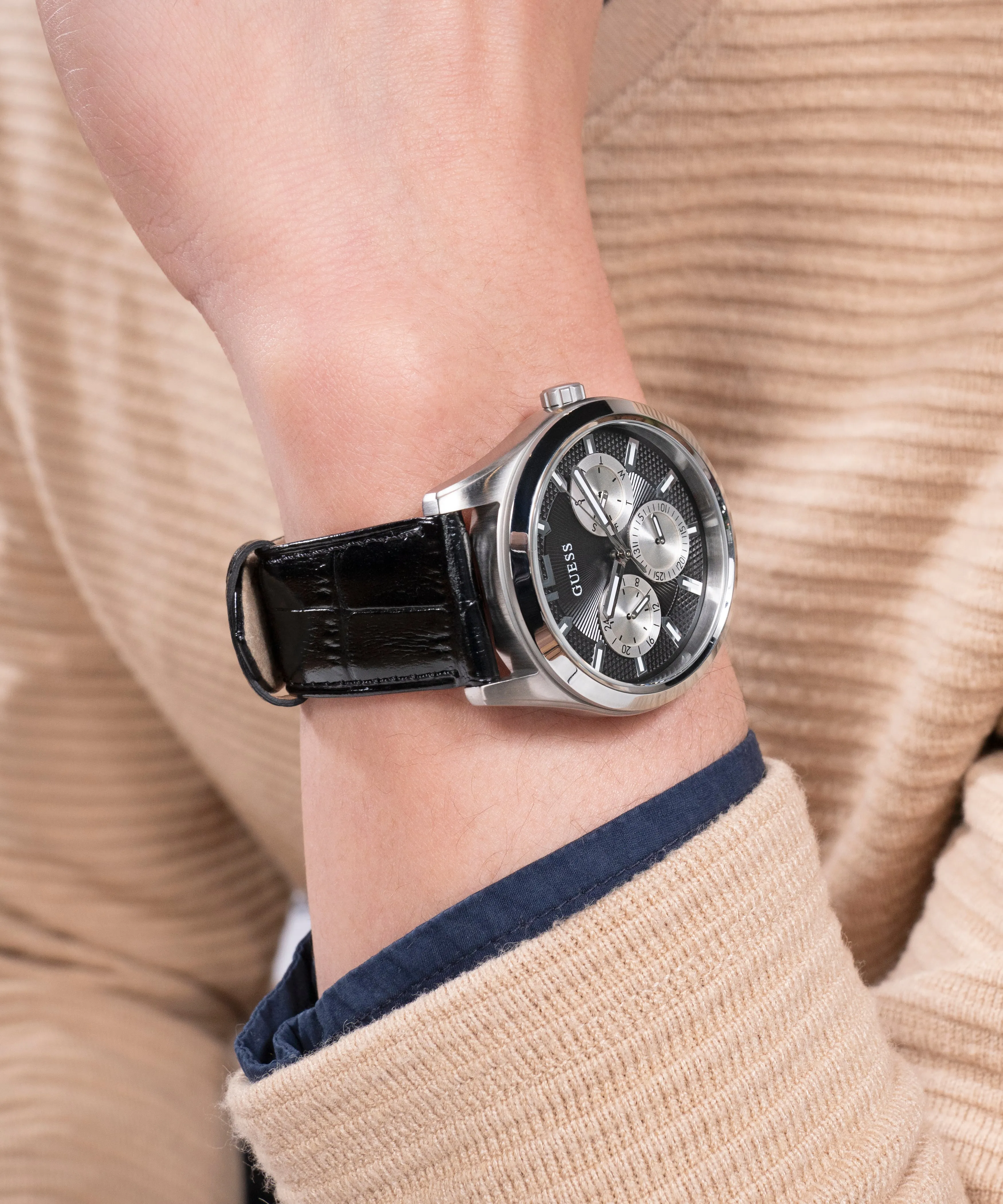 Guess Womens/Mens Silver Watches GUESS Mens Silver Tone Multi-function Watch Box Set