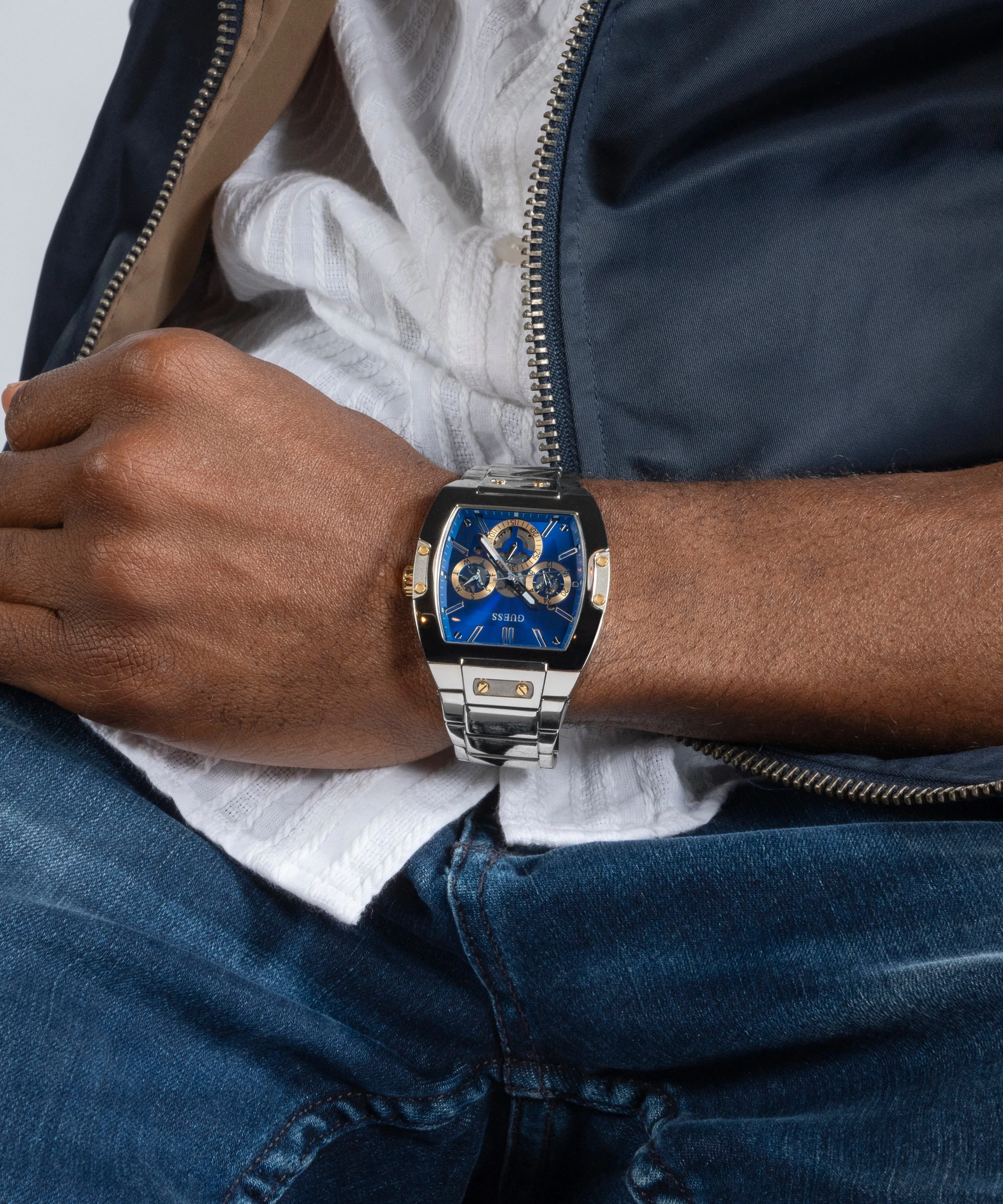 Guess Womens/Mens Silver Watches GUESS Mens Silver Tone Multi-function Watch