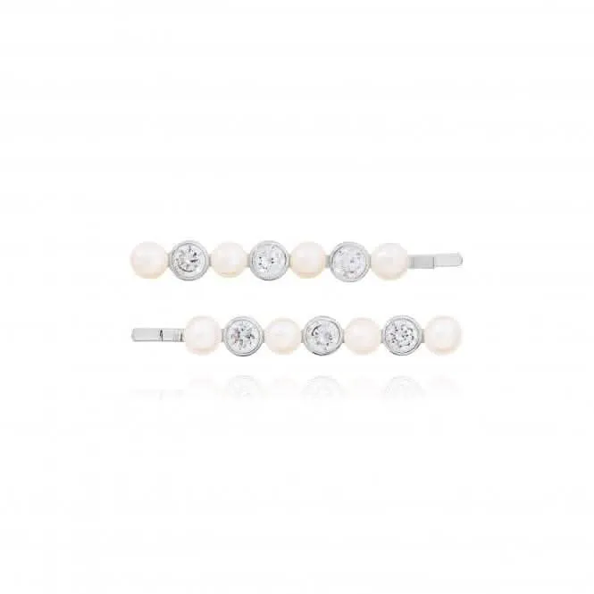 Happy Ever After Hair Accessories Silver Pearl Zirconia Hair Slides 3677 Joma Jewellery