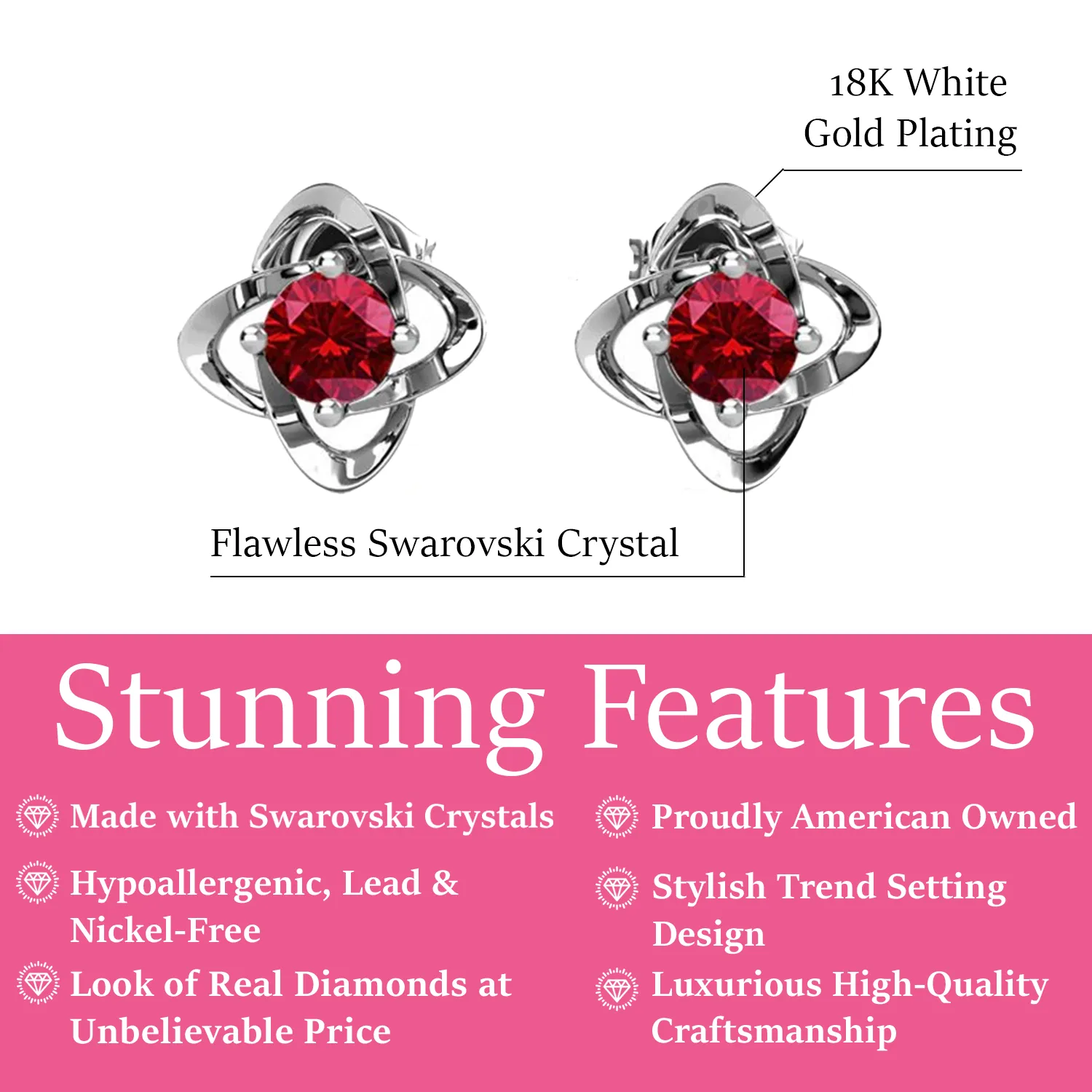 Infinity January Birthstone Garnet Earrings 18k White Gold Plated Silver Birthstone Earrings with Swarovski Crystal
