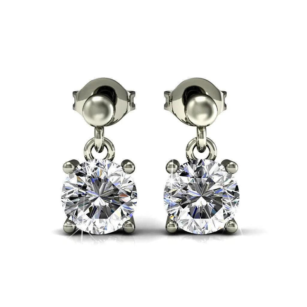 Jamie 18k White Gold Plated Drop Dangle Stud Earrings with Swarovski Crystals — Final Sale