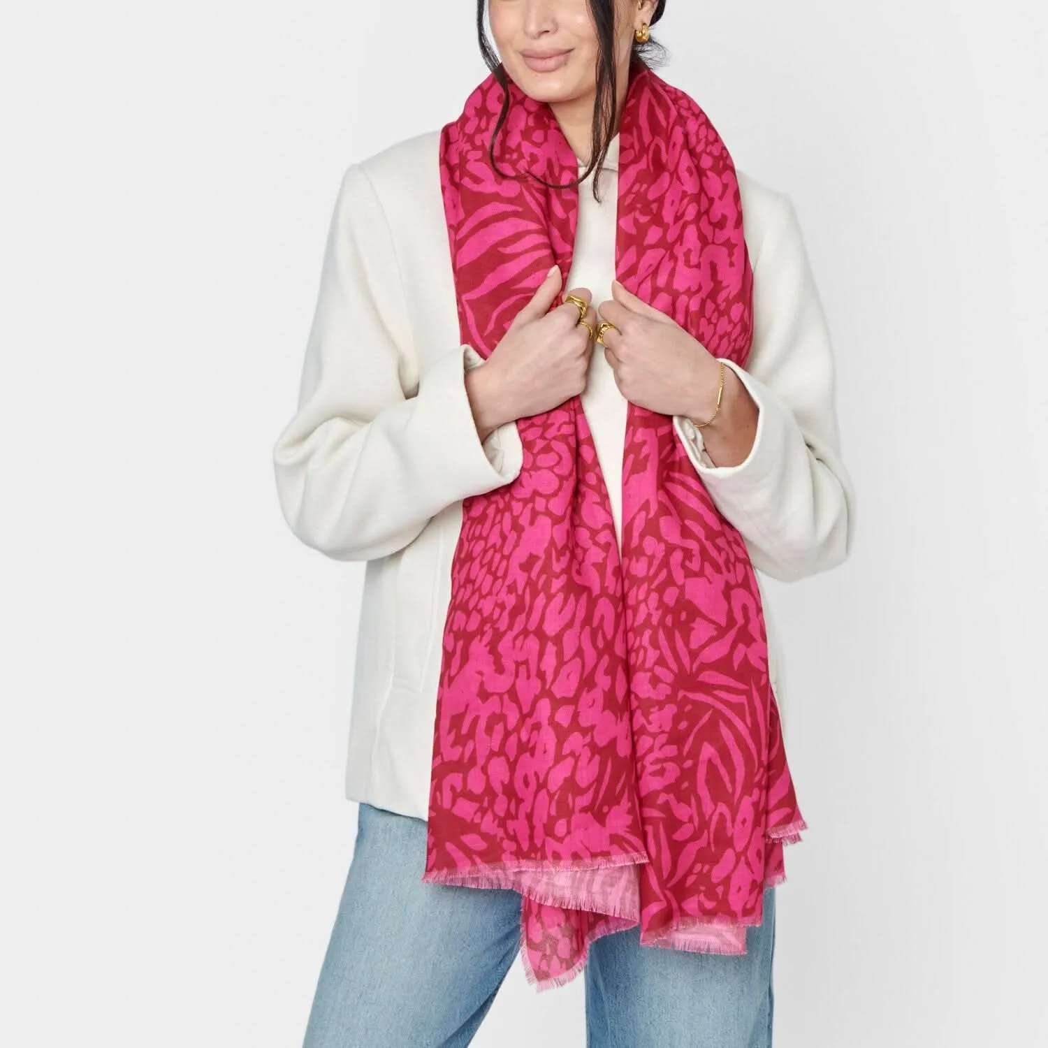 Katie Loxton Red / Fuchsia Animal Printed Scarf KLS597 Katie Loxton Jewelry And Accessories
