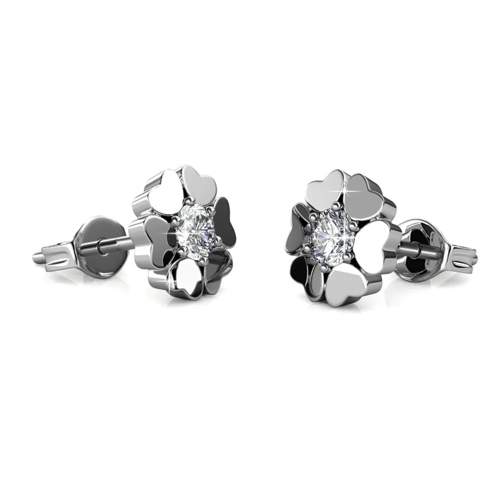 Khloe 18k White Gold Heart Stud Earrings with Round Cut Swarovski Crystals