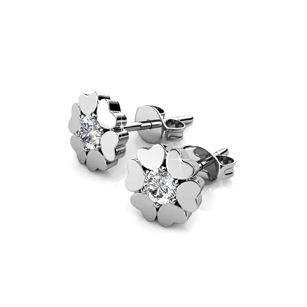Khloe 18k White Gold Heart Stud Earrings with Round Cut Swarovski Crystals