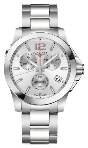 Longines Conquest Chronograph Stainless Steel Silver Dial Date Divers Quartz Mens Watch L3.702.4.76.6 Longines Watches