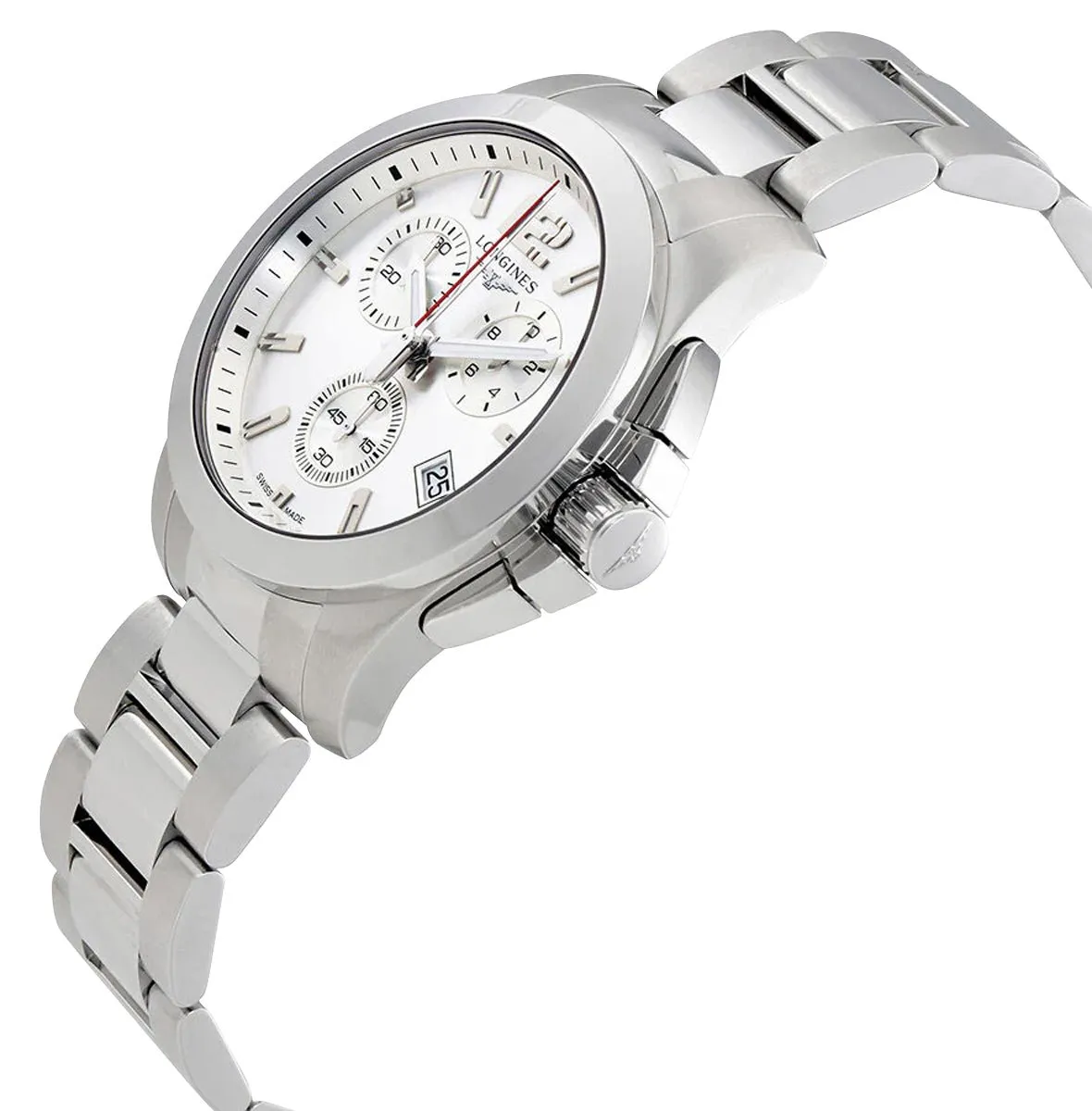 Longines Conquest Chronograph Stainless Steel Silver Dial Date Divers Quartz Mens Watch L3.702.4.76.6 Longines Watches