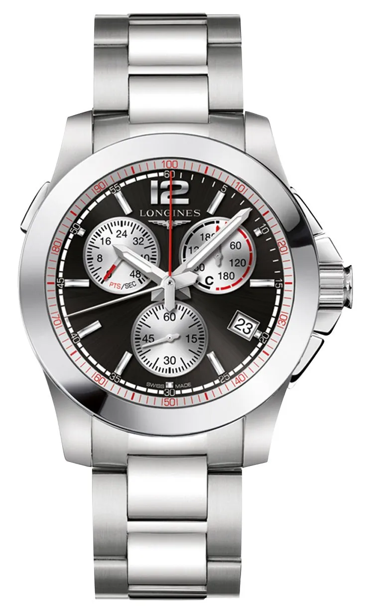 Longines Conquest Jumping Chronograph Stainless Steel Black Dial Date Quartz Mens Watch L3.701.4.56.6 Longines Watches
