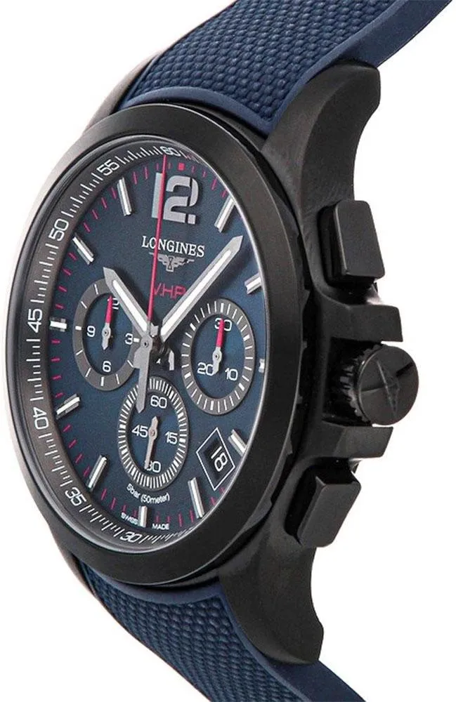 Longines Conquest V.H.P. Chronograph Black PVD Blue Rubber Strap Blue Dial Perpetual Calendar Date Quartz Mens Watch L3.717.2.96.9 Longines Watches