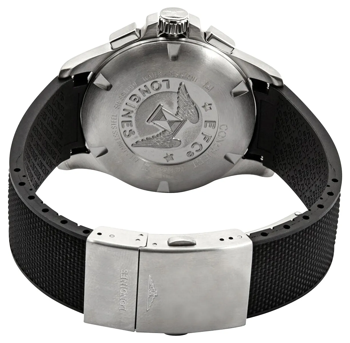 Longines Conquest V.H.P. Chronograph Stainless Steel Black Dial Black Rubber Strap Perpetual Calendar Date Quartz Mens Watch L3.727.4.56.9 Longines Watches