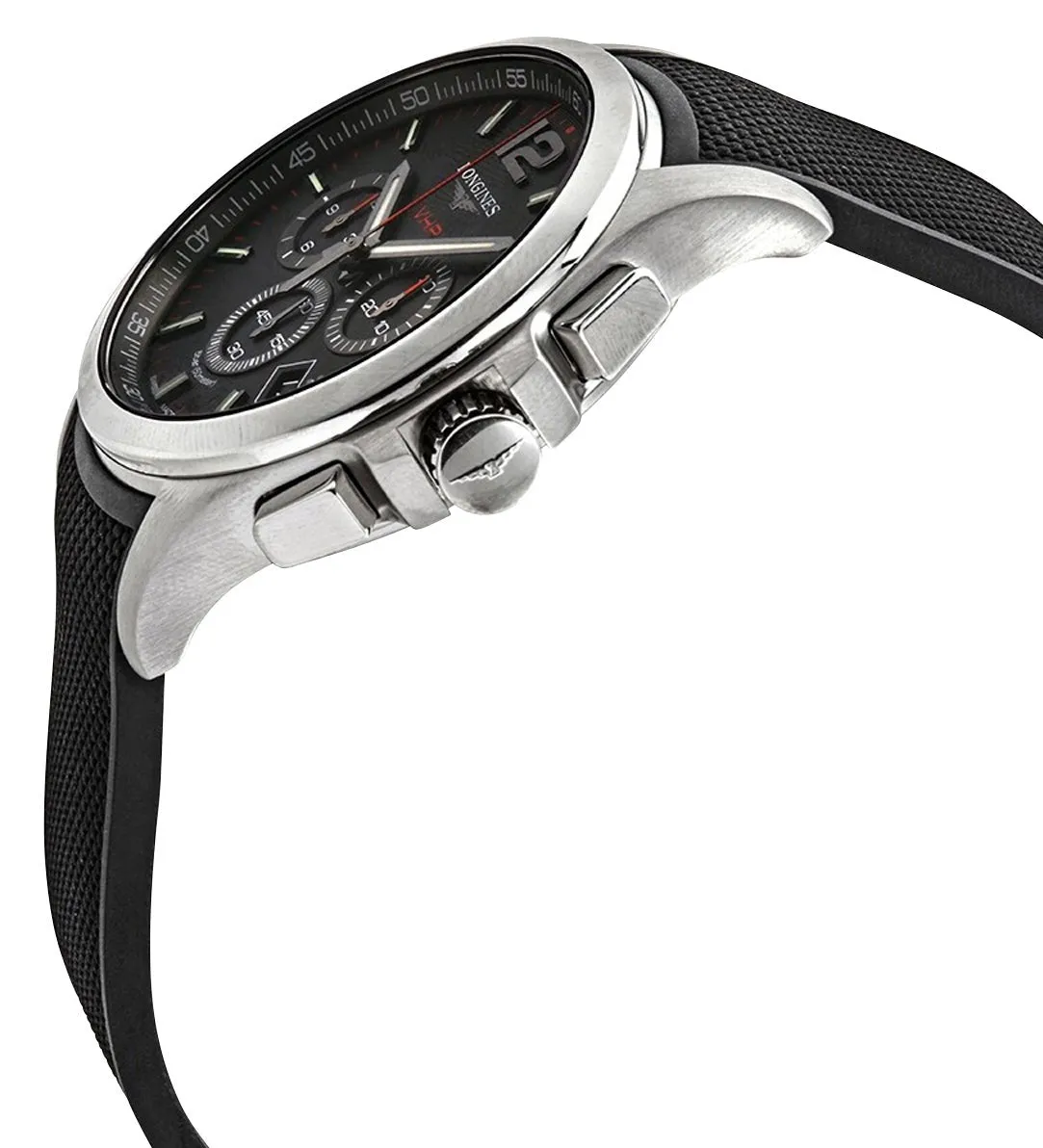Longines Conquest V.H.P. Chronograph Stainless Steel Black Dial Black Rubber Strap Perpetual Calendar Date Quartz Mens Watch L3.727.4.56.9 Longines Watches