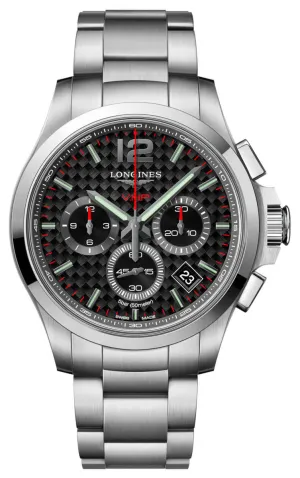 Longines Conquest V.H.P. Chronograph Stainless Steel Black Dial Perpetual Calendar Date Quartz Mens Watch L3.717.4.66.6 Longines Watches
