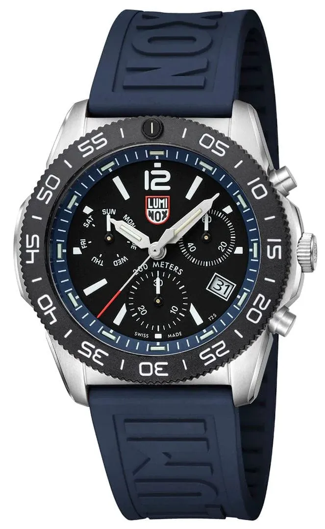 Luminox Pacific Diver Chronograph Stainless Steel Black Dial Blue Rubber Strap Day/Date Divers Quartz Mens Watch XS.3143 Luminox Watches