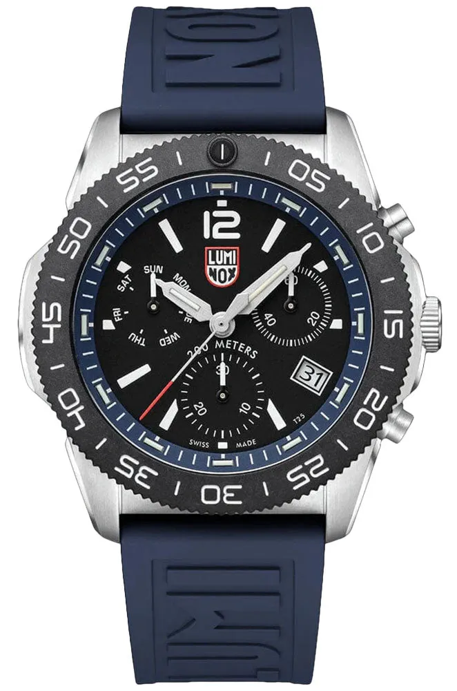 Luminox Pacific Diver Chronograph Stainless Steel Black Dial Blue Rubber Strap Day/Date Divers Quartz Mens Watch XS.3143 Luminox Watches
