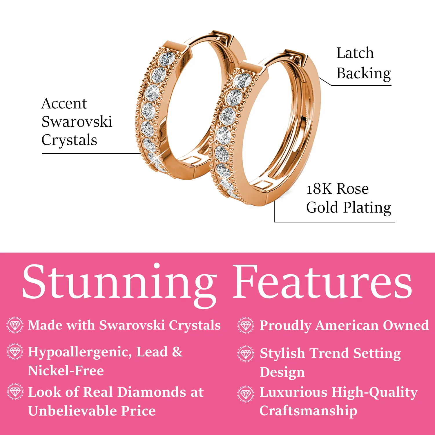Lydia 18k White Gold Plated 16mm Hoop Earrings with Swarovski Crystals