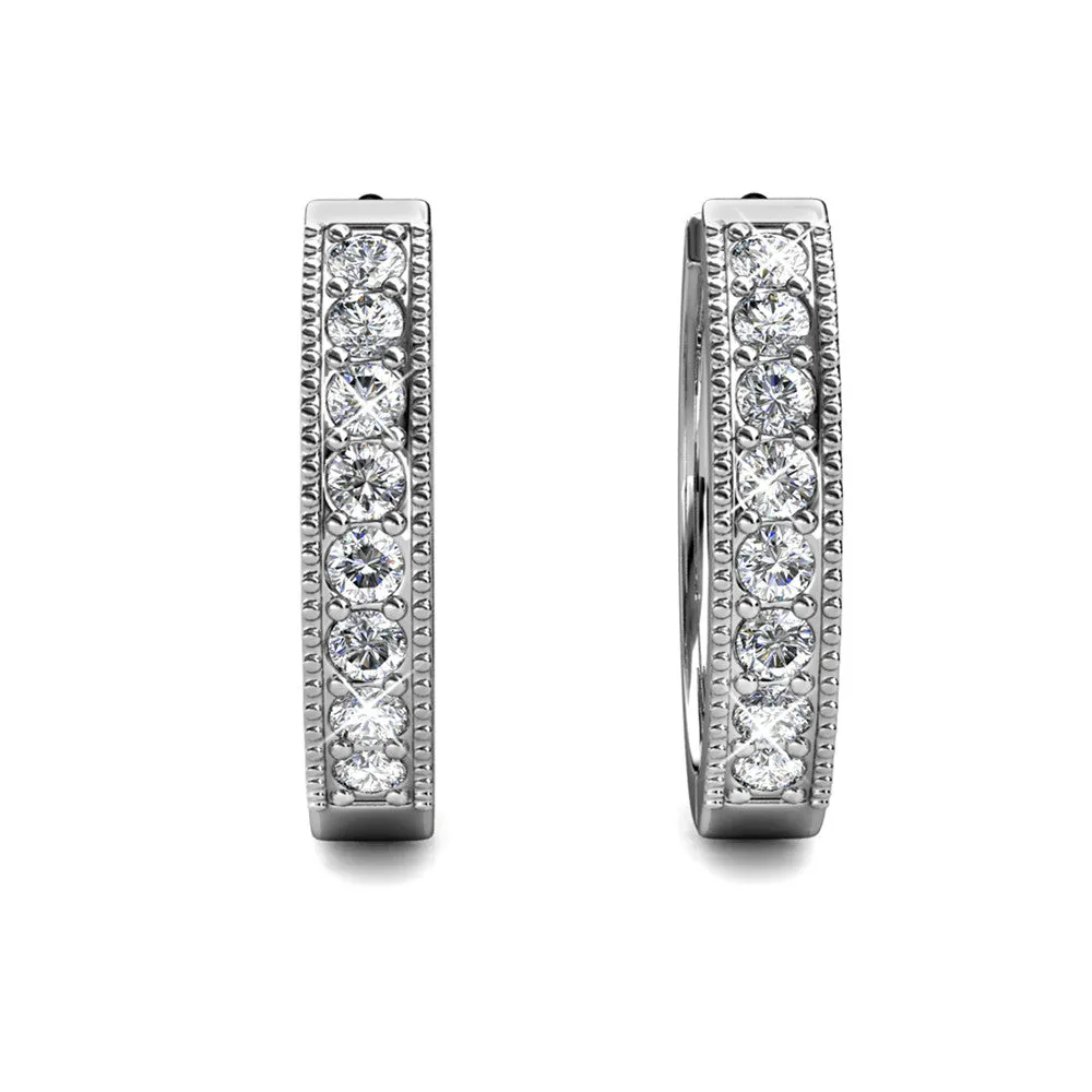 Lydia 18k White Gold Plated 16mm Hoop Earrings with Swarovski Crystals