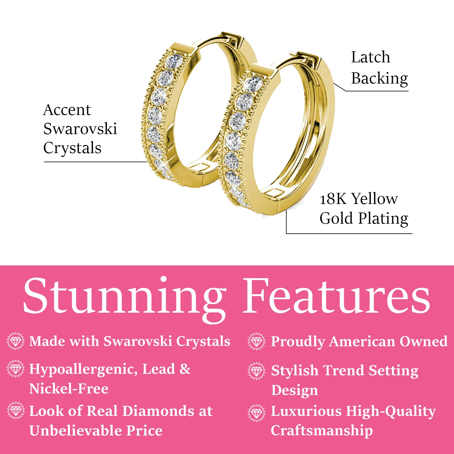Lydia 18k White Gold Plated 16mm Hoop Earrings with Swarovski Crystals