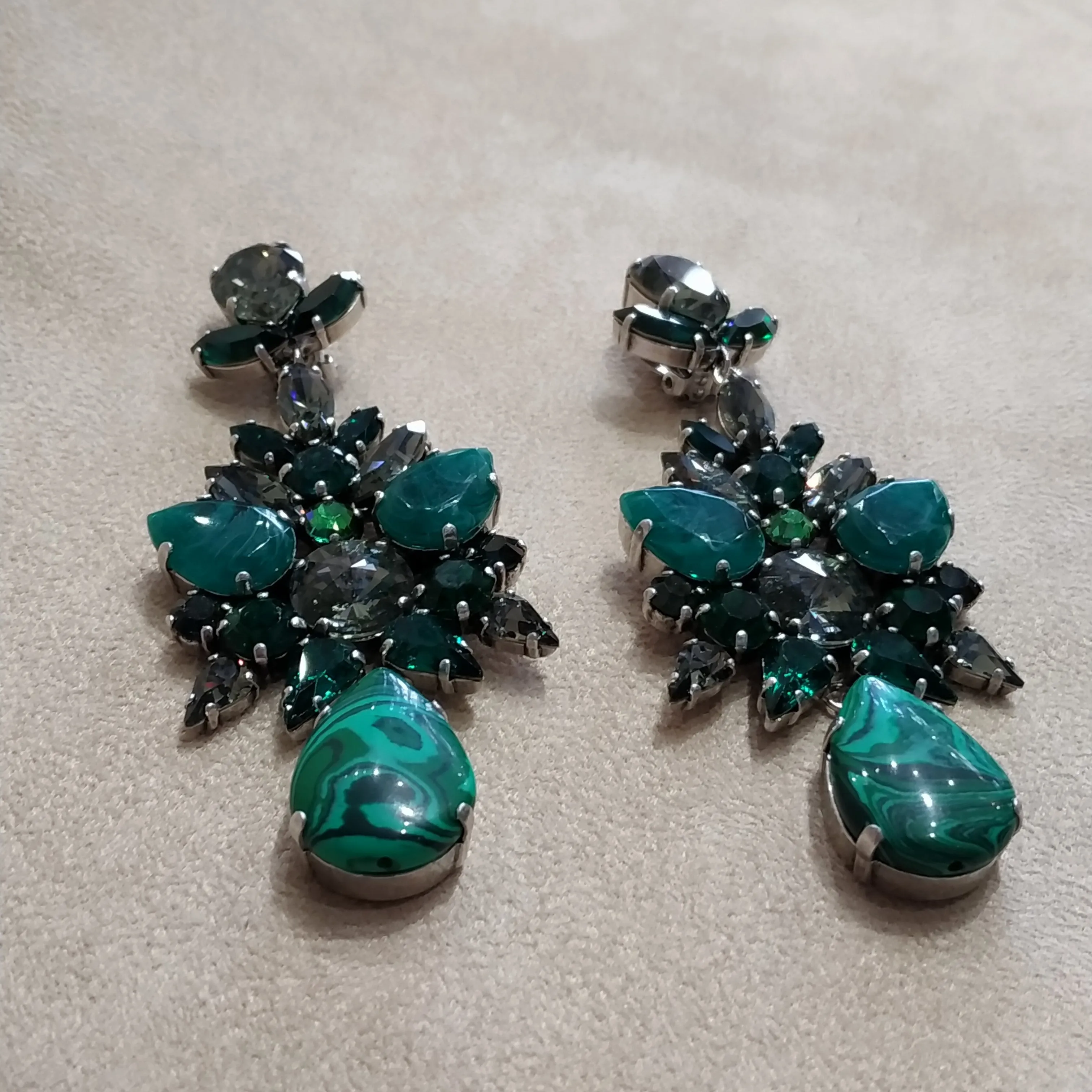 Malachite Emerald green statement earrings by Frangos