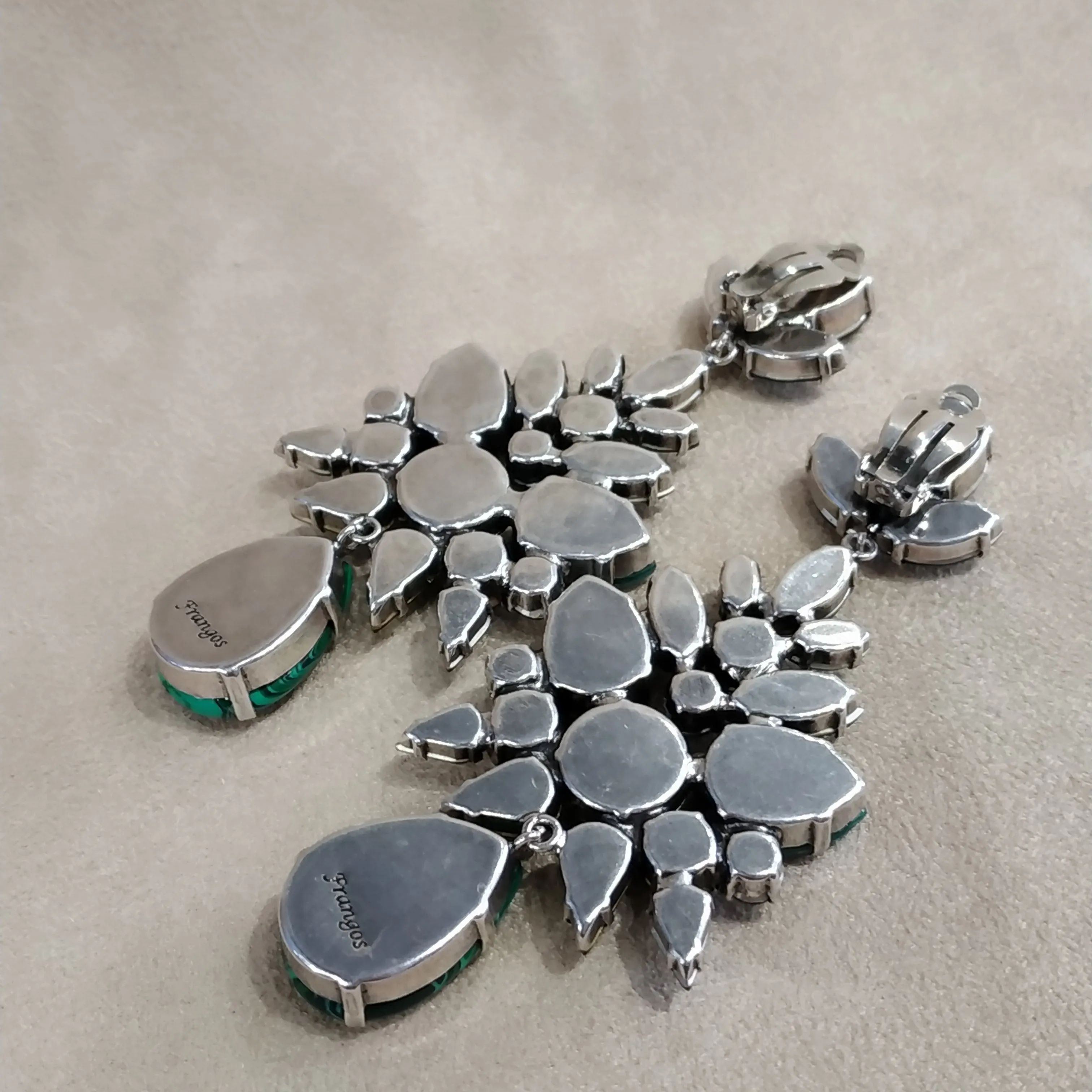Malachite Emerald green statement earrings by Frangos
