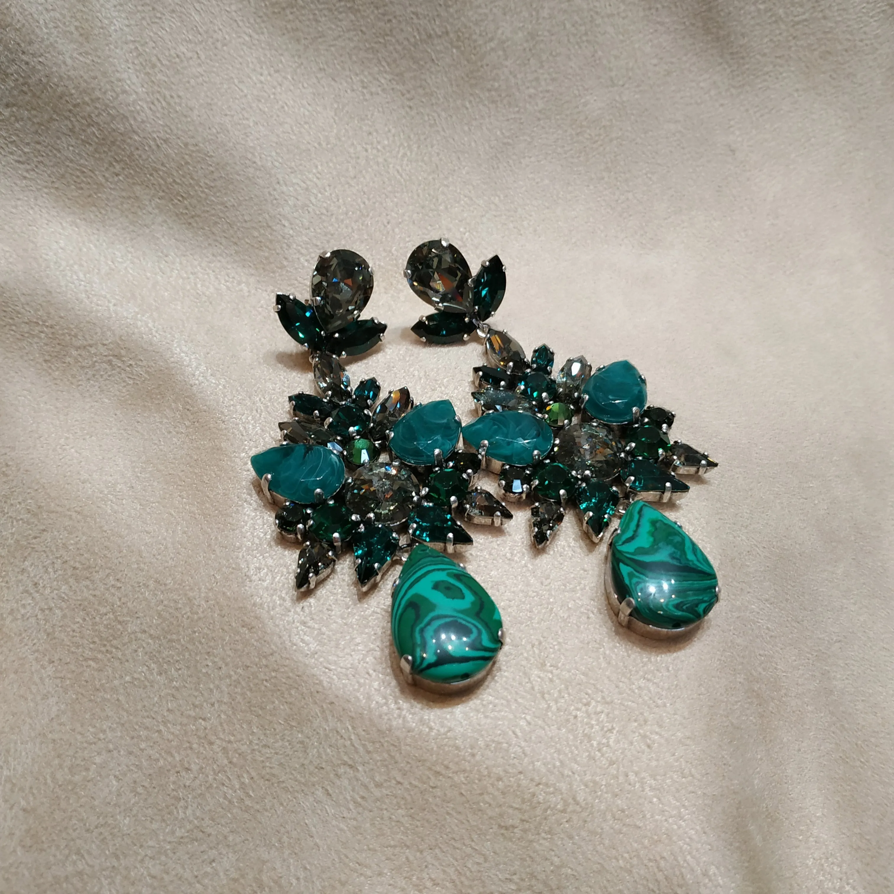 Malachite Emerald green statement earrings by Frangos