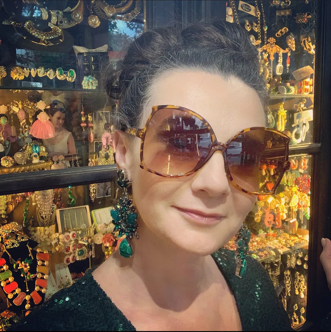 Malachite Emerald green statement earrings by Frangos