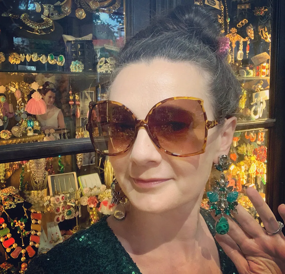 Malachite Emerald green statement earrings by Frangos