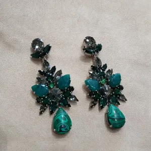 Malachite Emerald green statement earrings by Frangos