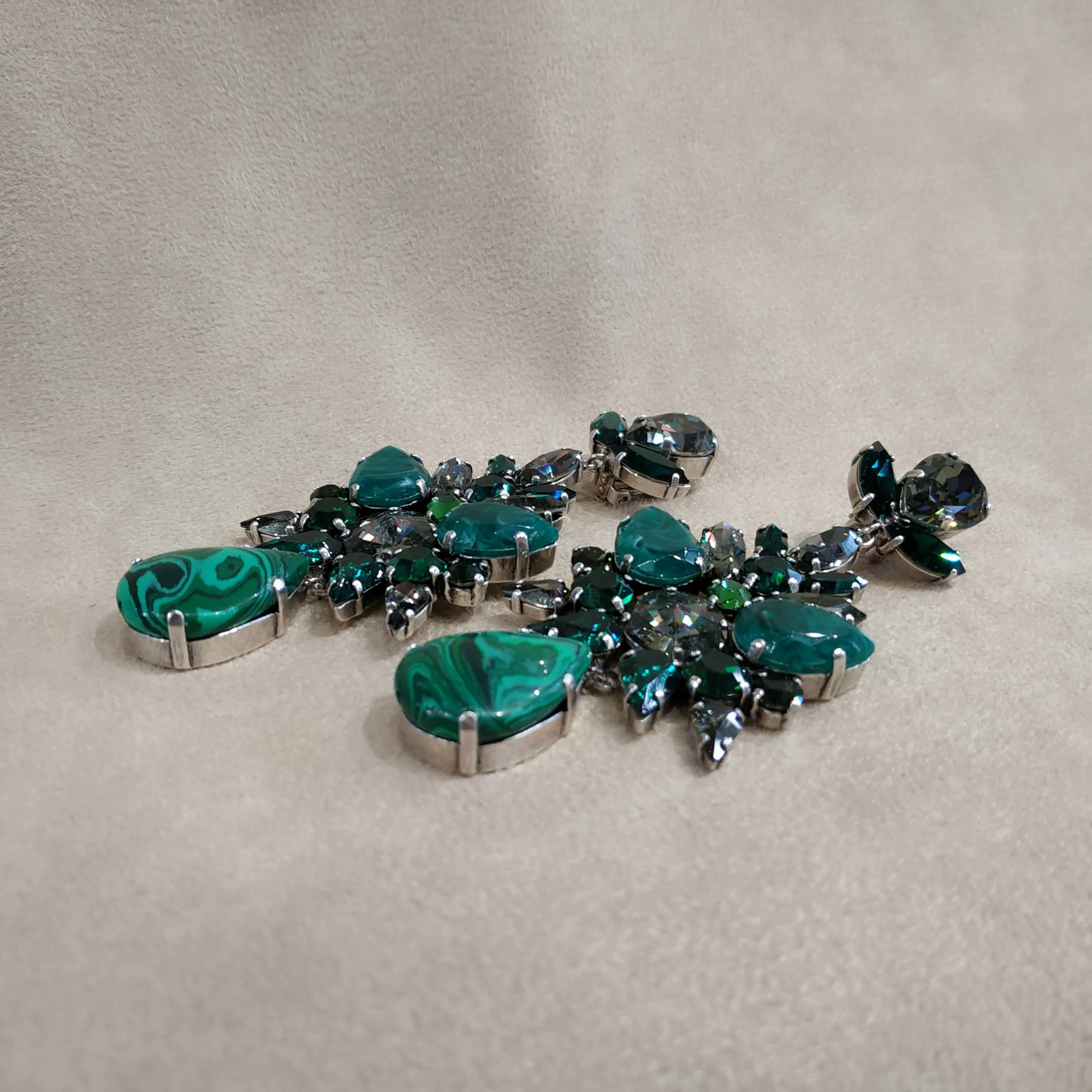 Malachite Emerald green statement earrings by Frangos