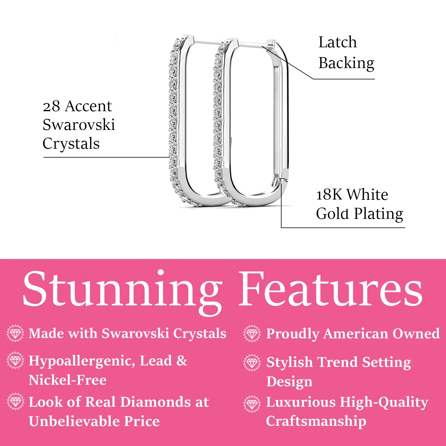 Nadia 18k White Gold Plated 24mm Hoop Earrings with Swarovski Crystals