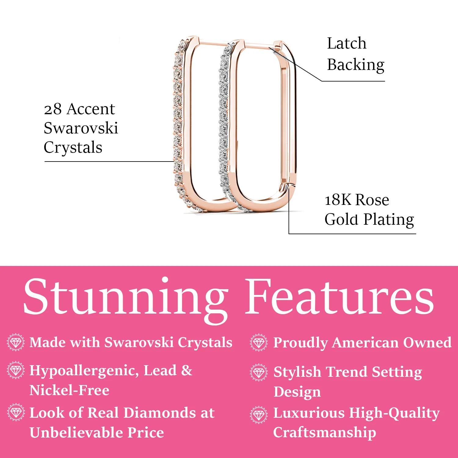 Nadia 18k White Gold Plated 24mm Hoop Earrings with Swarovski Crystals