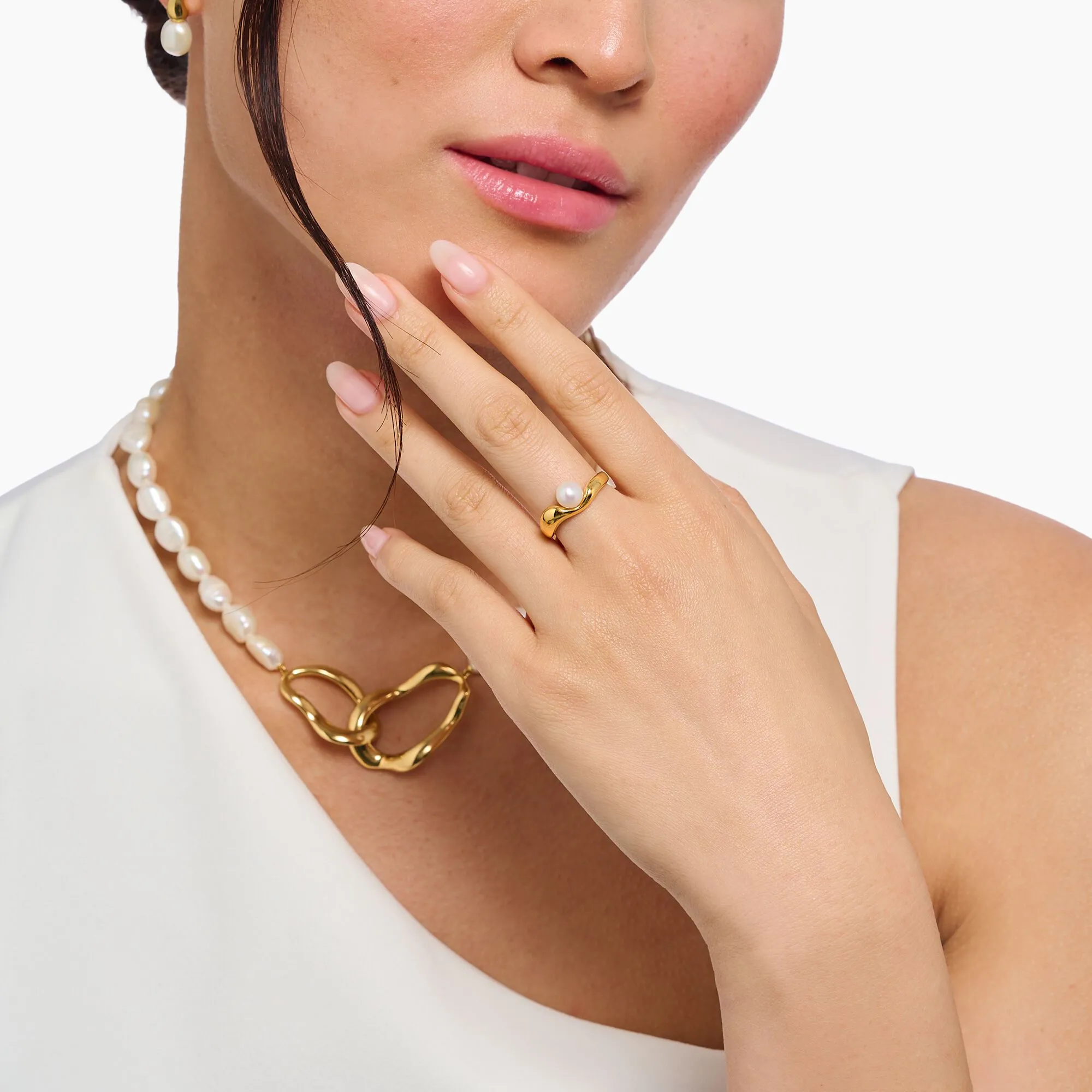 Natural Beauty Gold Plated Freshwater Pearl Ring TR2485-430-14 Thomas Sabo Rings